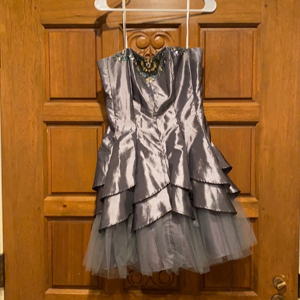 Strapless grey cocktail dress